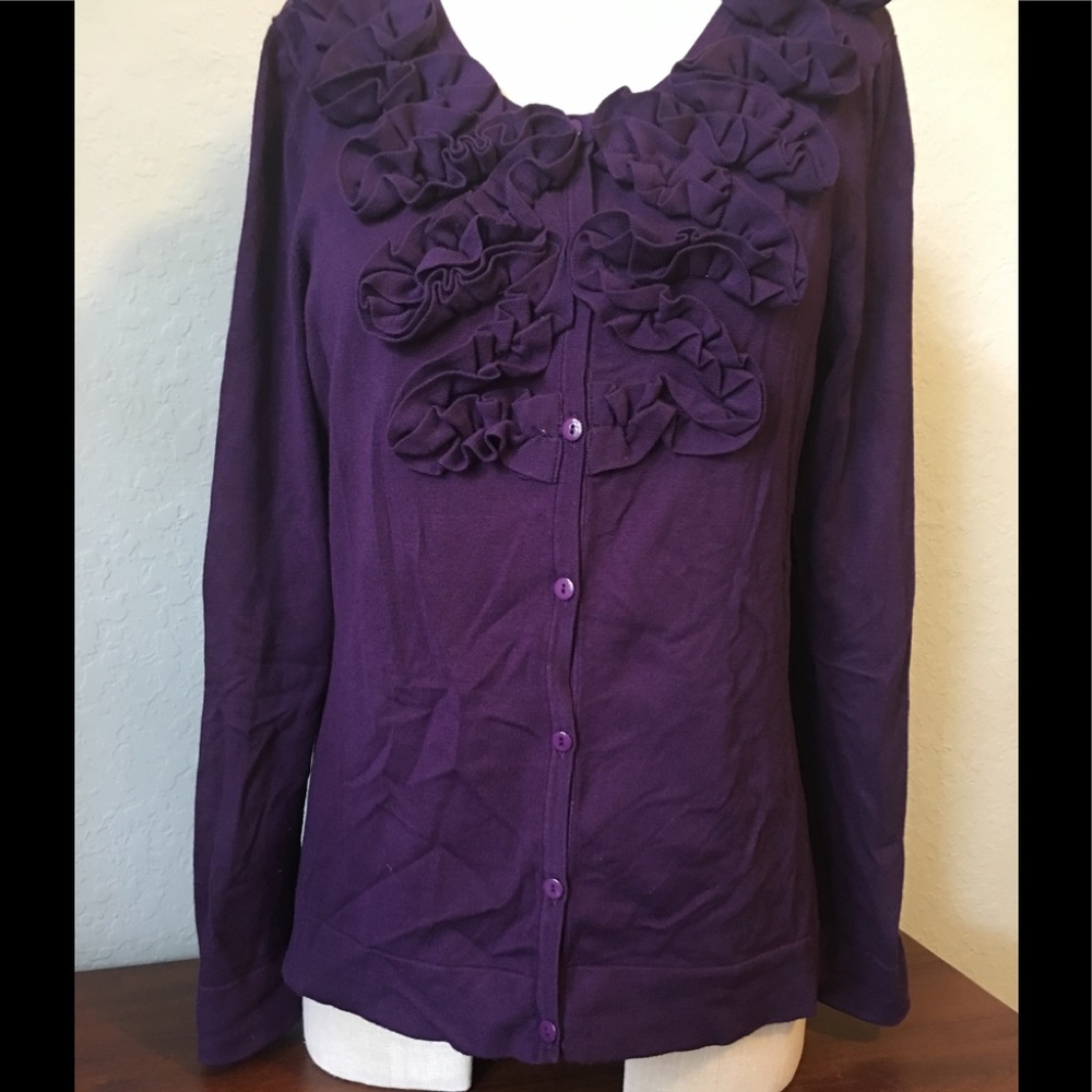 Purple Cardigan Flower Design Soft Sweater XL